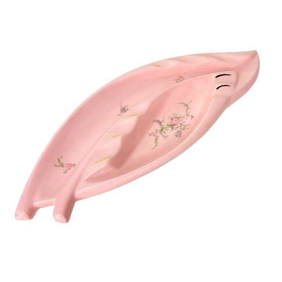 Vintage MCM 50s Atomic Pink Floral Ceramic Large Centerpiece Ashtray Mid-Century - Picture 9 of 13